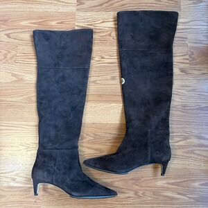 NWOB Vince Camuto Over The Knee Boots Brown Suede Leather Sz 12 Classic Luxury